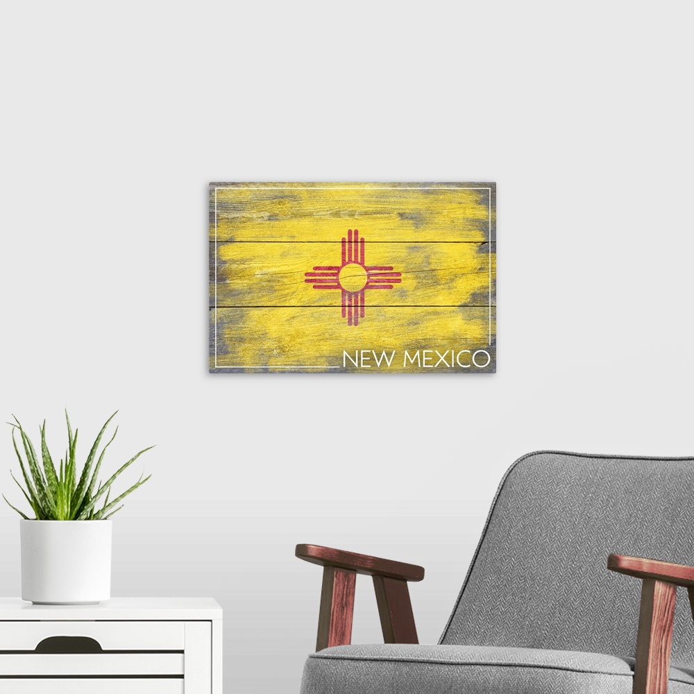 A modern room featuring New Mexico State Flag, Barnwood Painting