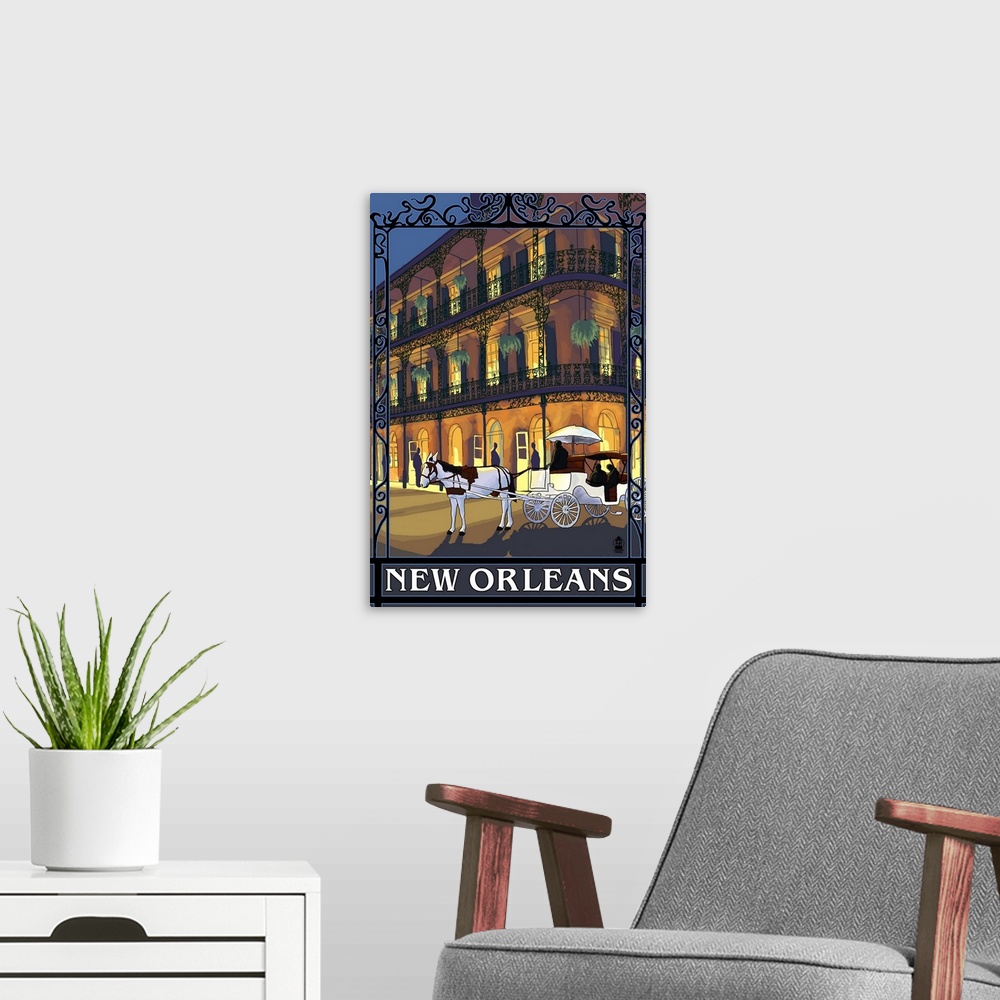 A modern room featuring New Orleans, LA - French Quarter: Retro Travel Poster