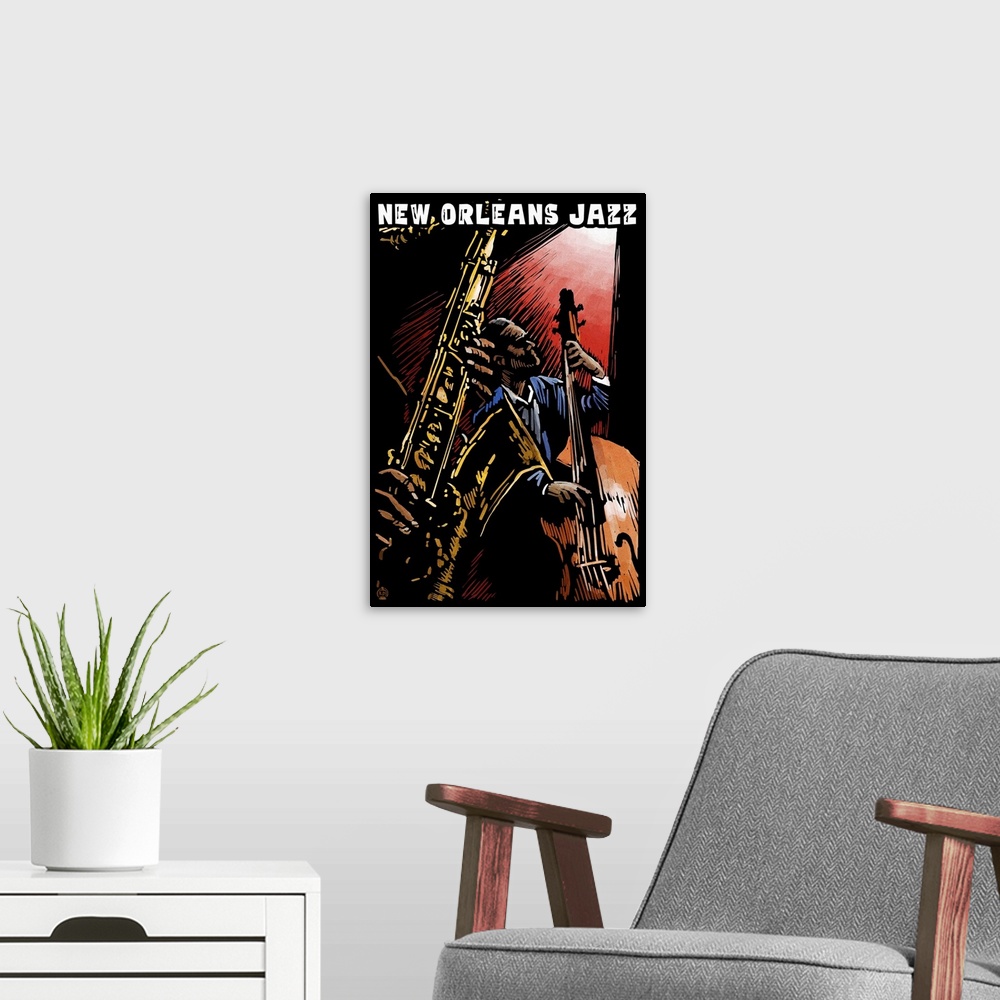 A modern room featuring New Orleans, Louisiana, Jazz Band, Scratchboard
