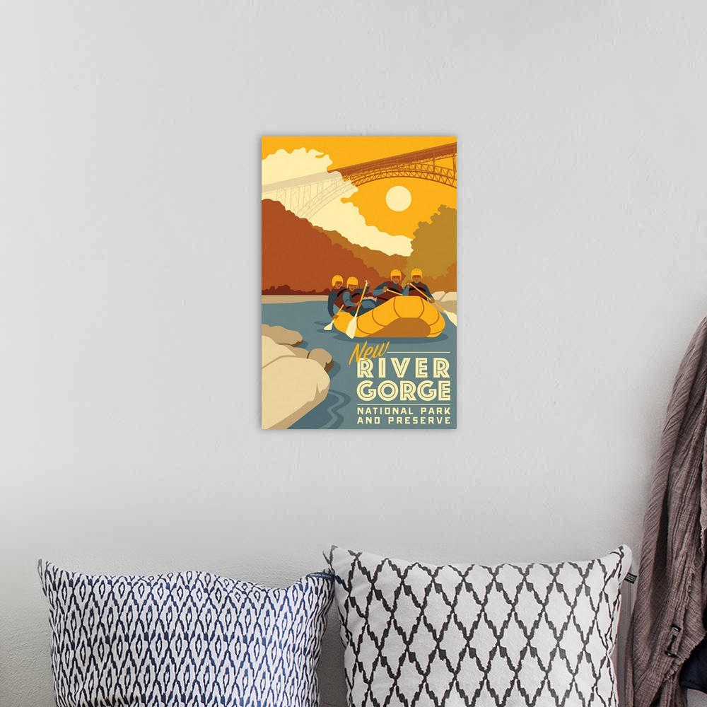 A bohemian room featuring New River Gorge National Park, Wild Water Rafting: Graphic Travel Poster