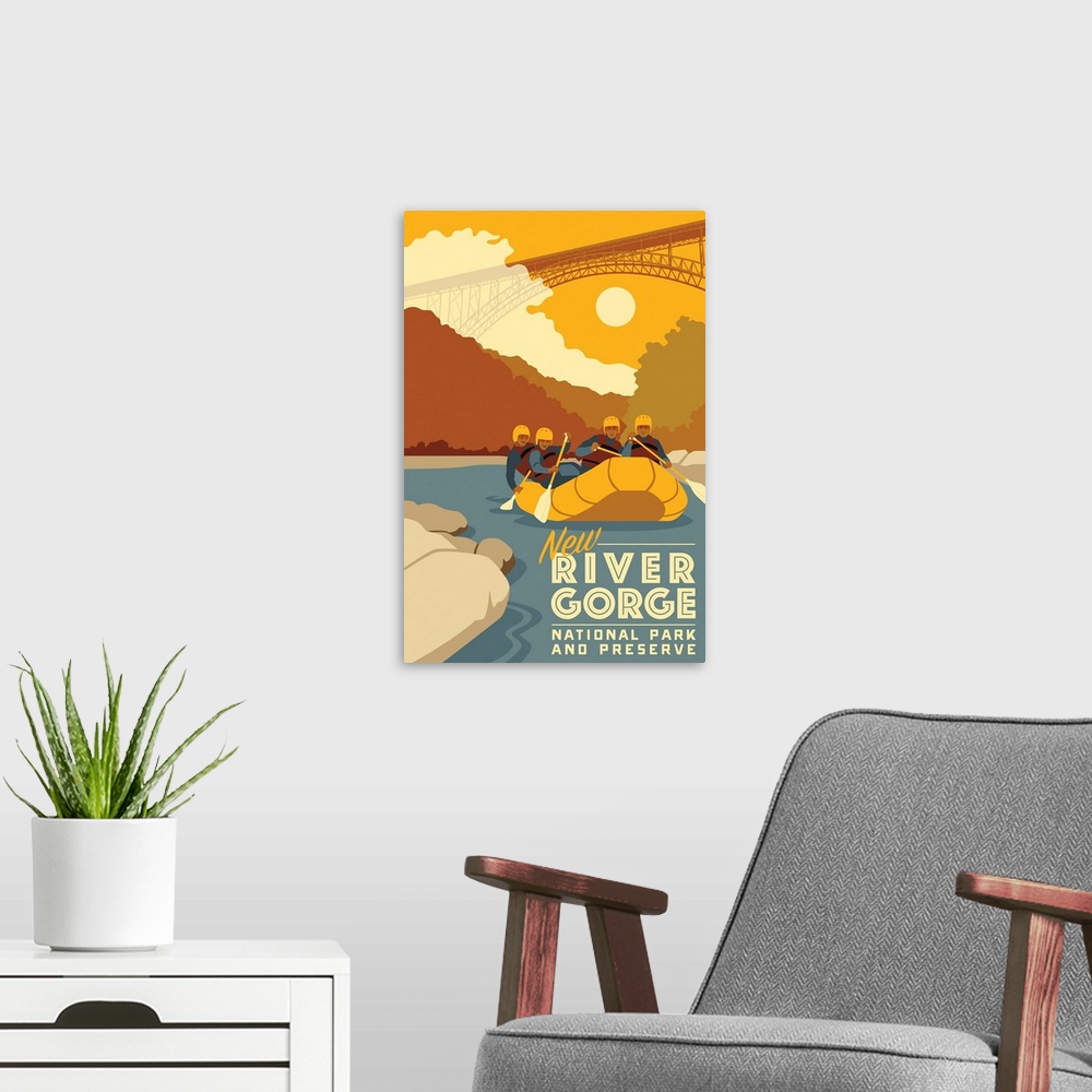 A modern room featuring New River Gorge National Park, Wild Water Rafting: Graphic Travel Poster