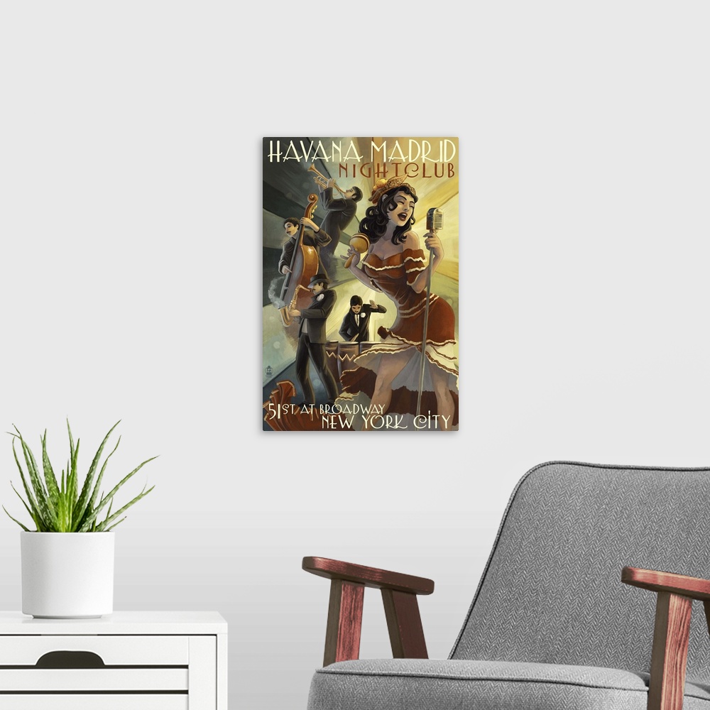 A modern room featuring New York City, NY - Havana Madrid Nightclub: Retro Travel Poster