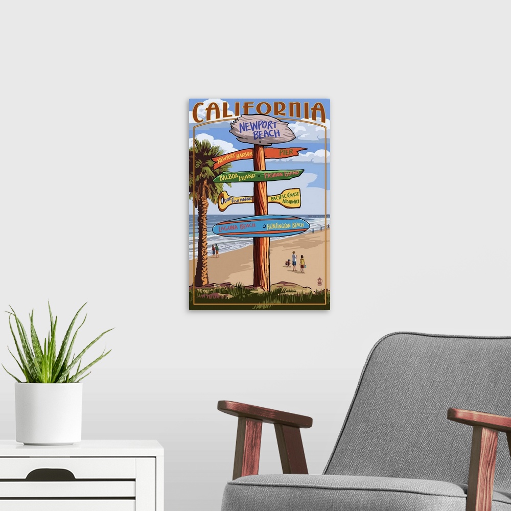 A modern room featuring Newport Beach, California - Destination Sign: Retro Travel Poster