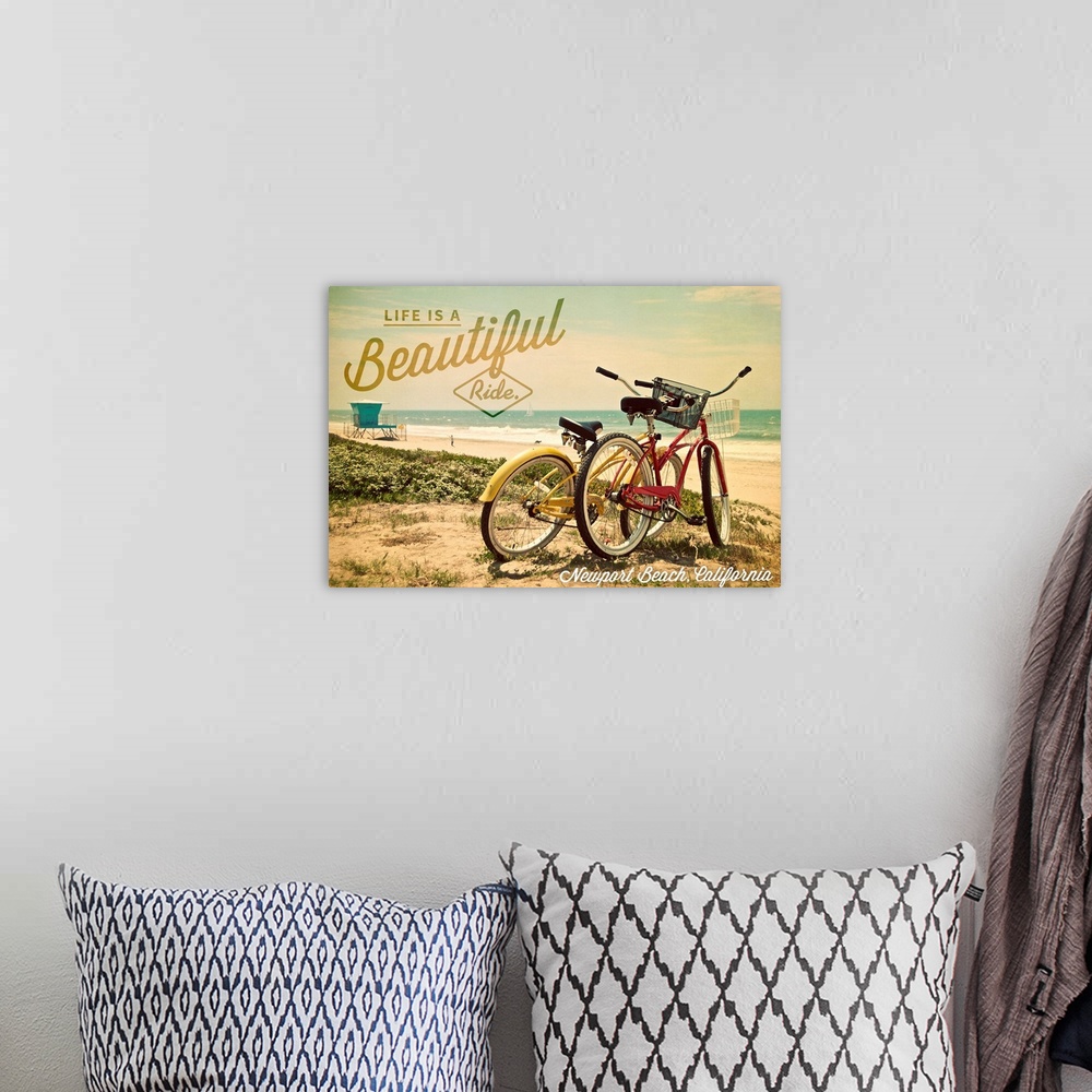 A bohemian room featuring Newport Beach, California, Life is a Beautiful Ride, Bicycles and Beach Scene