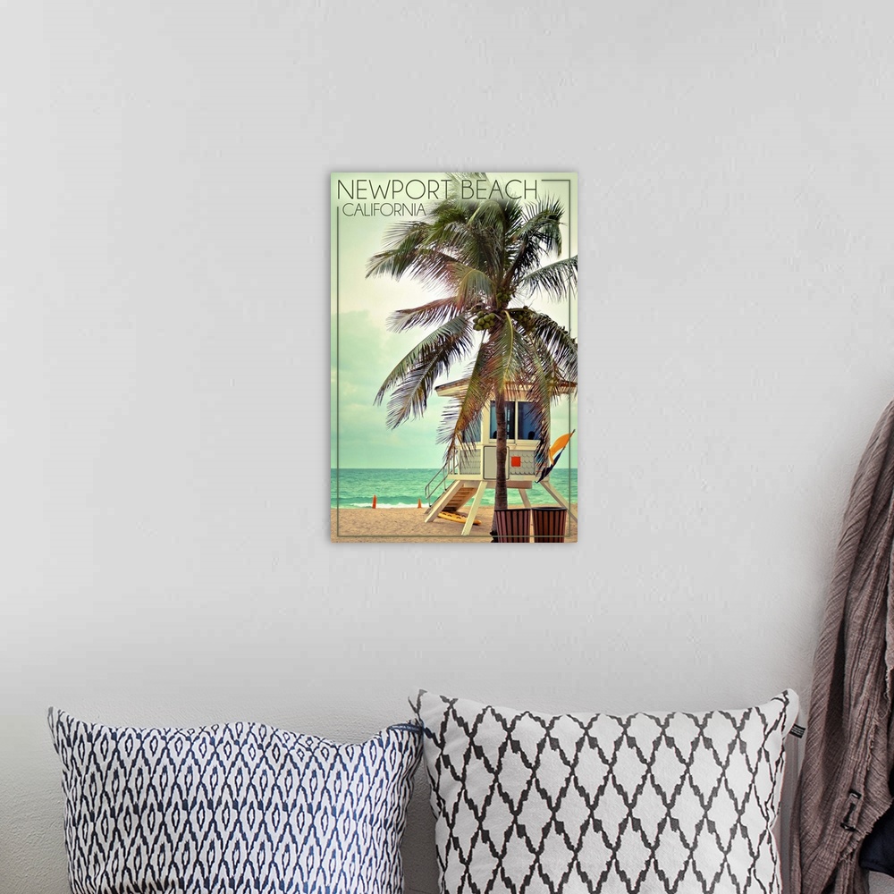 A bohemian room featuring Newport Beach, California, Lifeguard Shack and Palm