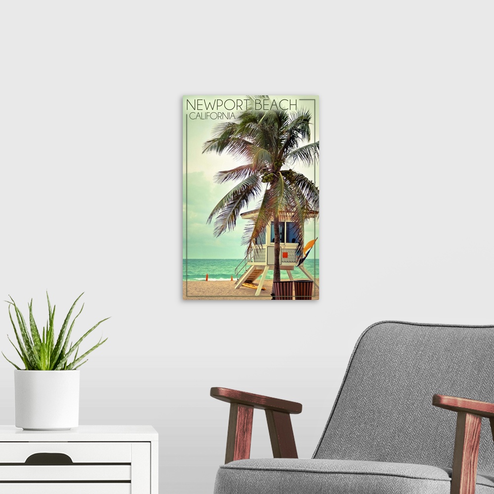 A modern room featuring Newport Beach, California, Lifeguard Shack and Palm