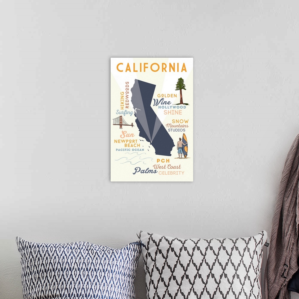 A bohemian room featuring Newport Beach, California, Typography and Icons