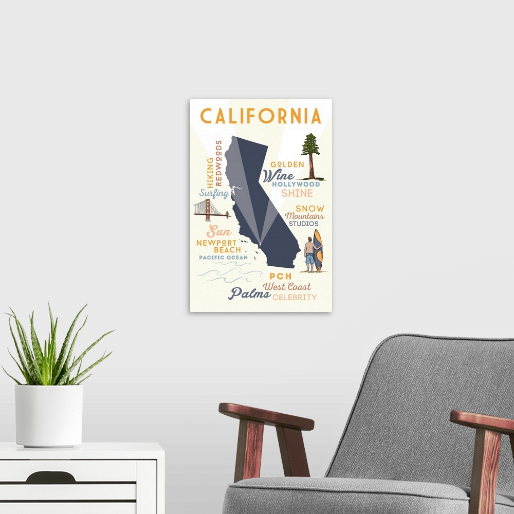 A modern room featuring Newport Beach, California, Typography and Icons