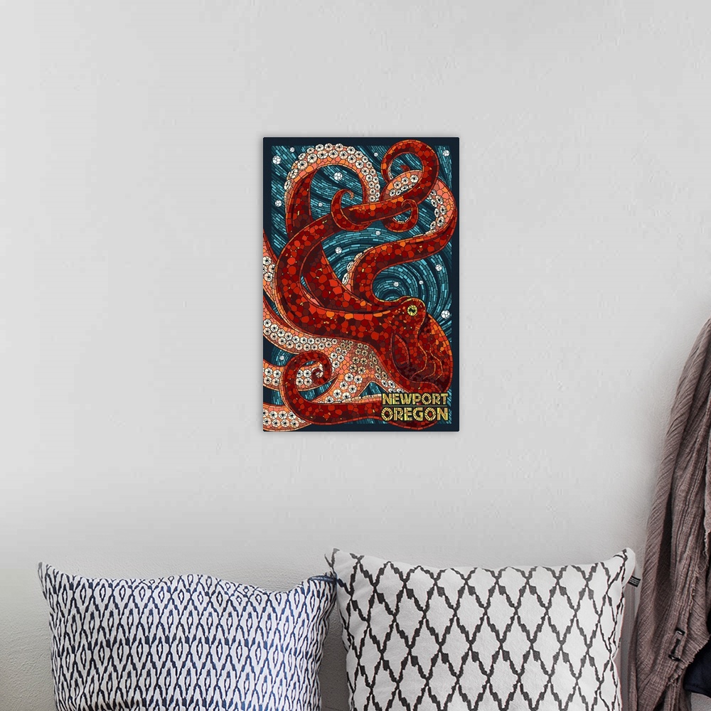 A bohemian room featuring Newport, Oregon - Octopus Mosaic: Retro Travel Poster