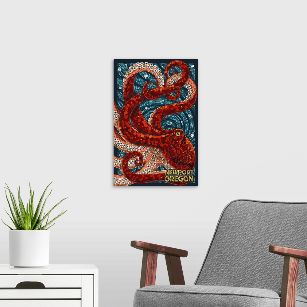 A modern room featuring Newport, Oregon - Octopus Mosaic: Retro Travel Poster