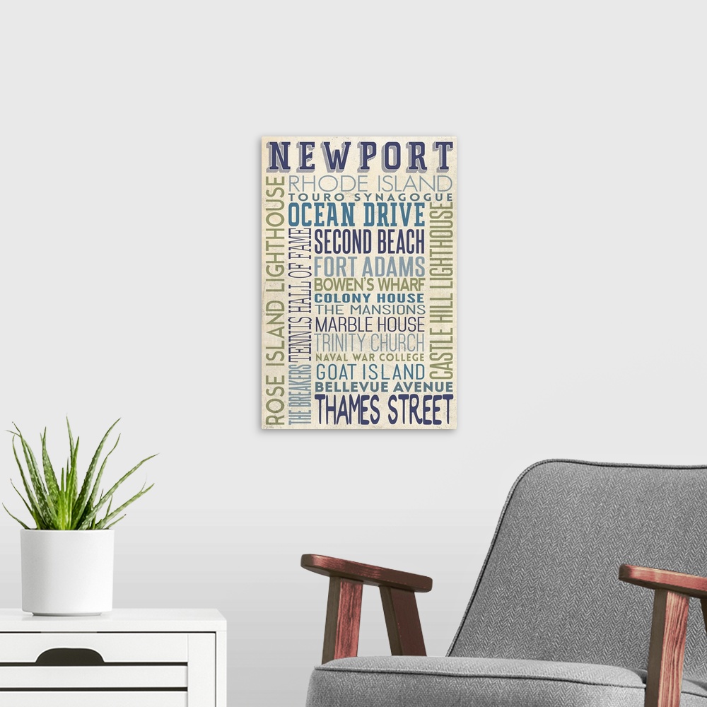 A modern room featuring Newport, Rhode Island, Typography