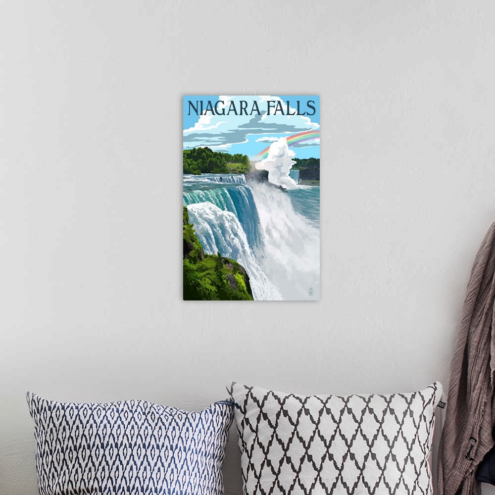 A bohemian room featuring Niagara Falls, New York - Day Scene - Lantern Press Poster