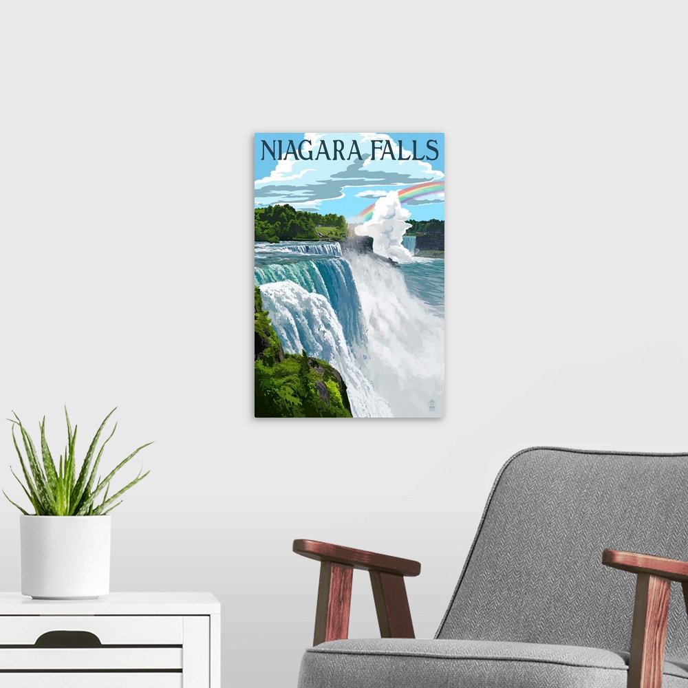 A modern room featuring Niagara Falls, New York - Day Scene - Lantern Press Poster