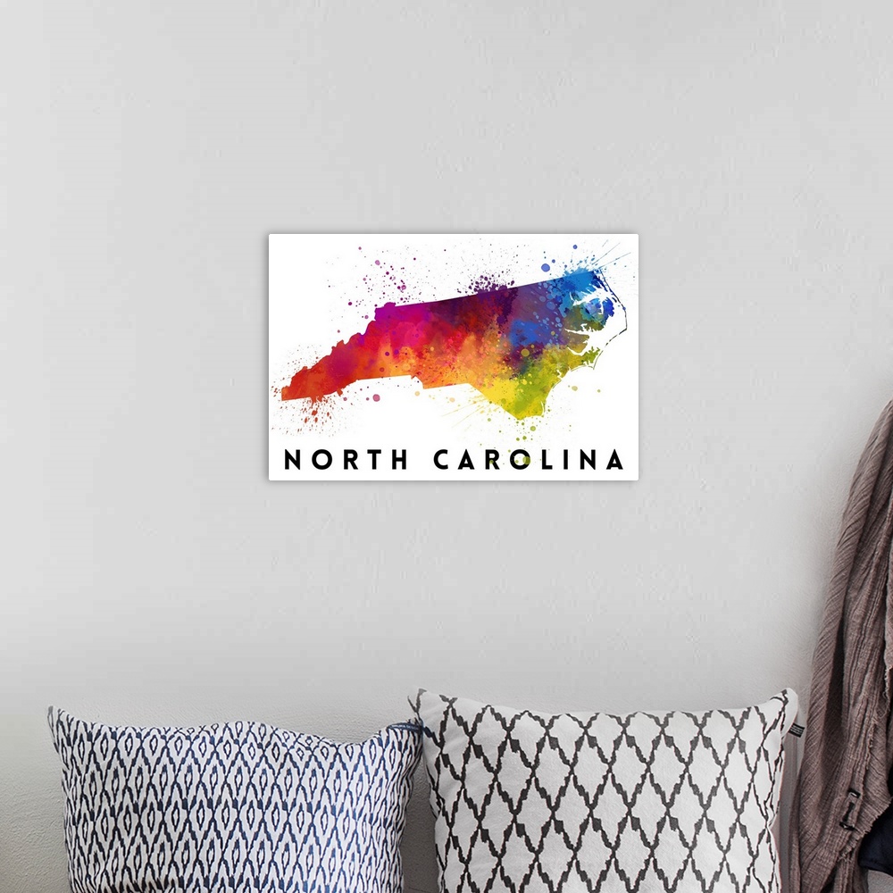 A bohemian room featuring North Carolina - State Abstract Watercolor
