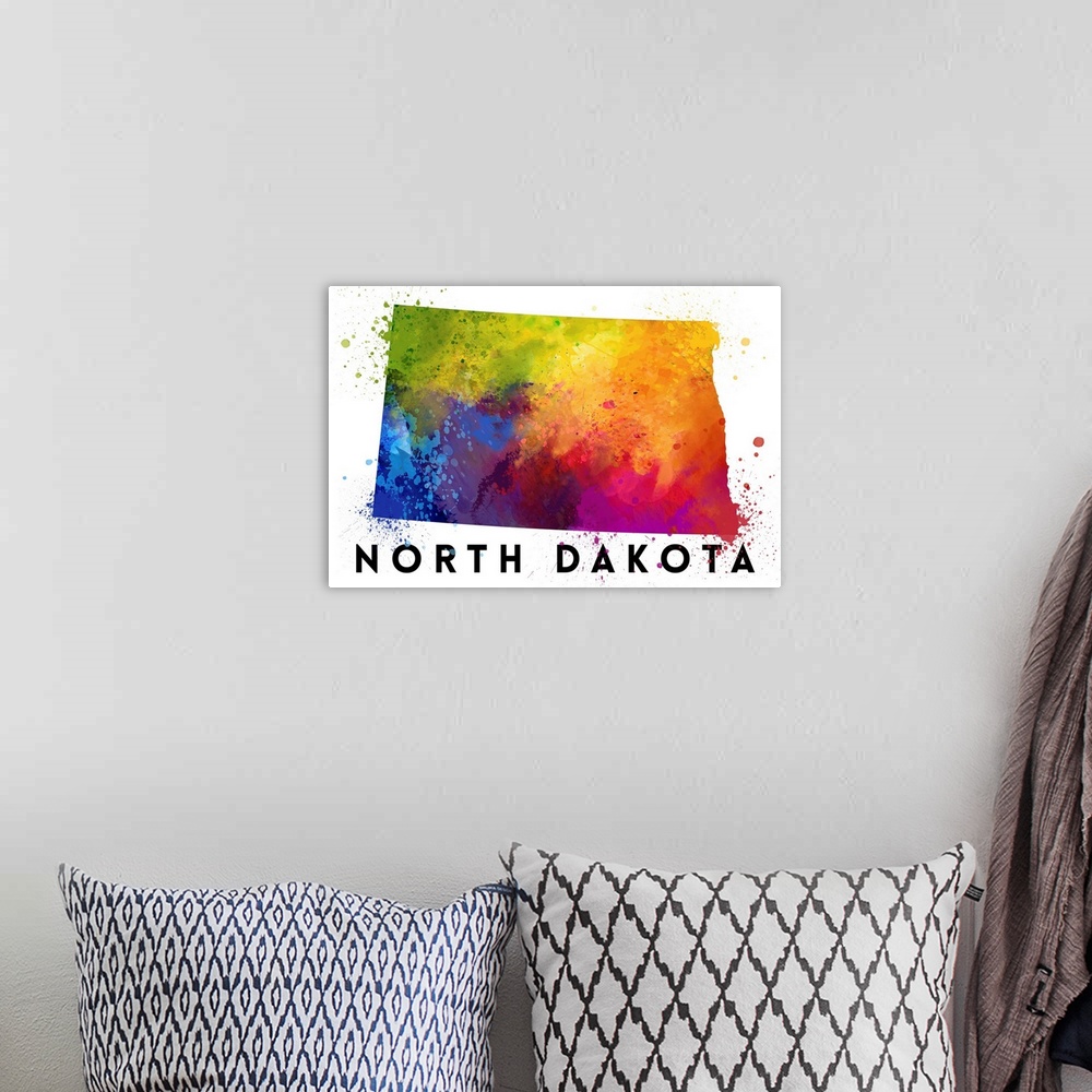 A bohemian room featuring North Dakota - State Abstract Watercolor