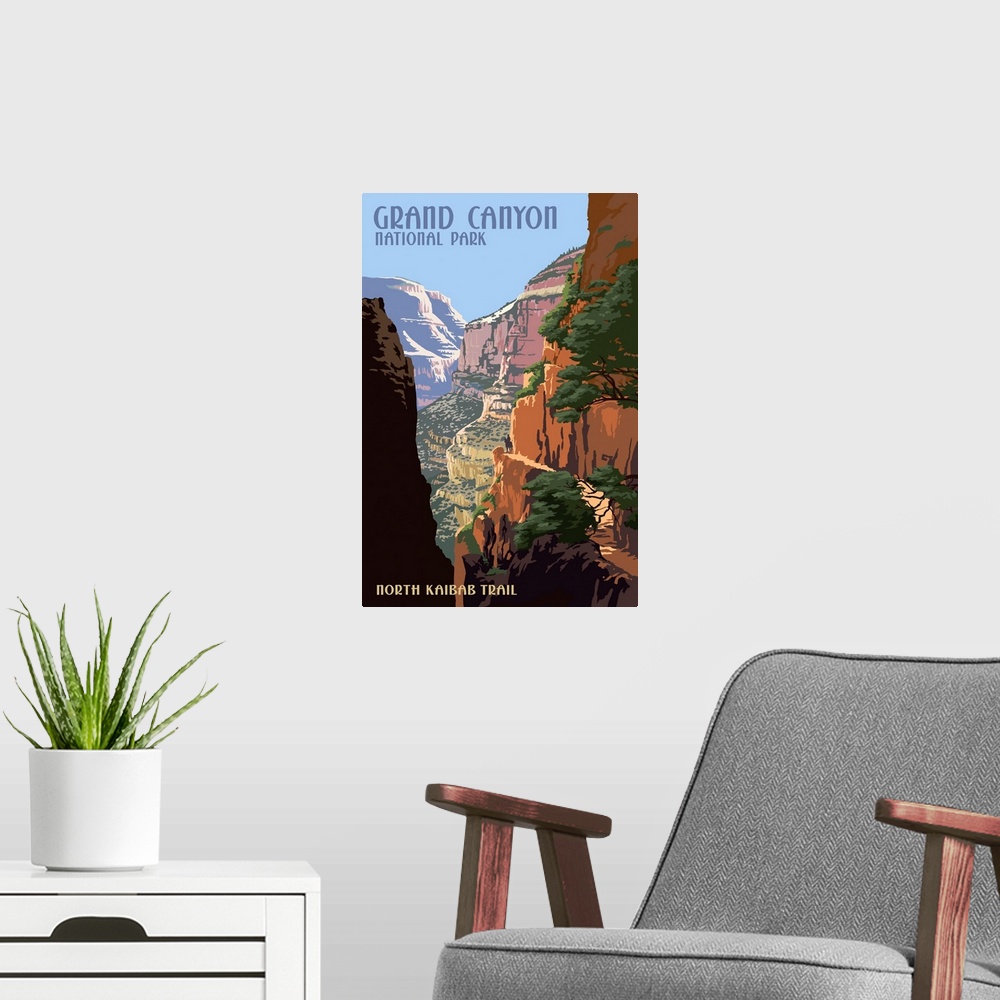 A modern room featuring North Kaibab Trail - Grand Canyon National Park: Retro Travel Poster
