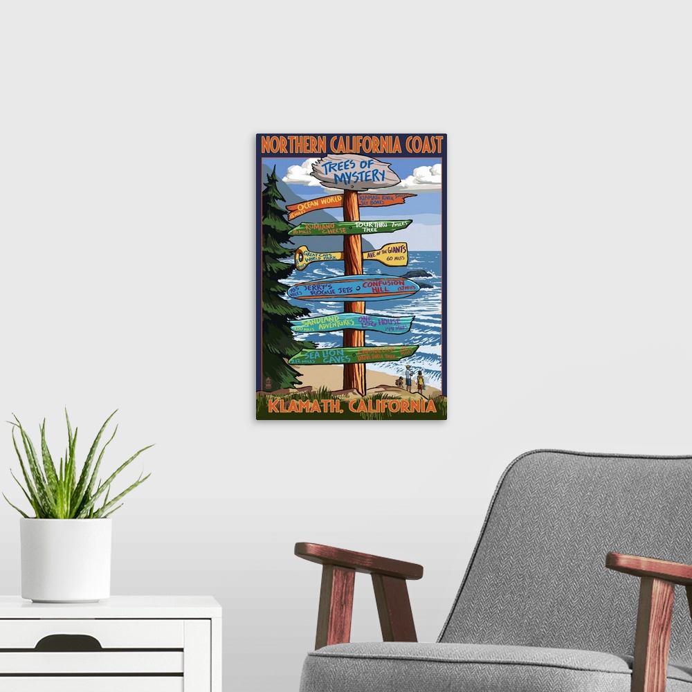 A modern room featuring Northern California Coast - Destination Sign: Retro Travel Poster