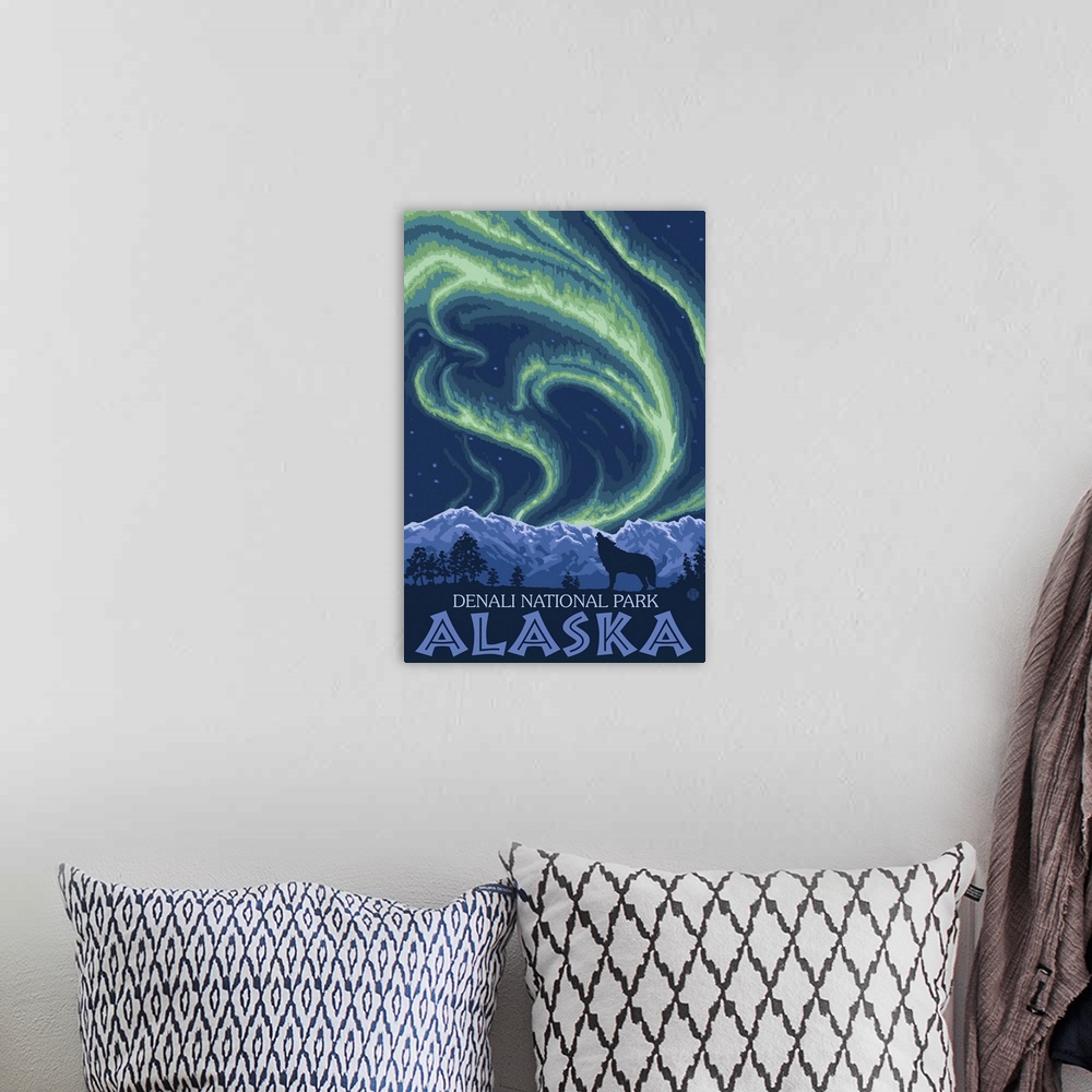 A bohemian room featuring Northern Lights - Denali National Park, Alaska: Retro Travel Poster