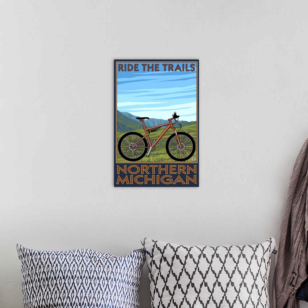A bohemian room featuring Northern Michigan - Ride the Trails: Retro Travel Poster