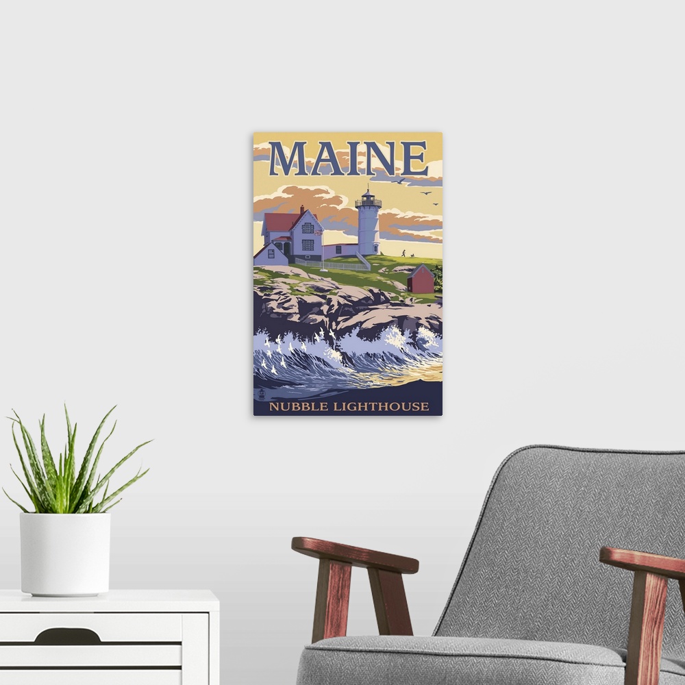 A modern room featuring Nubble Lighthouse - York, Maine: Retro Travel Poster