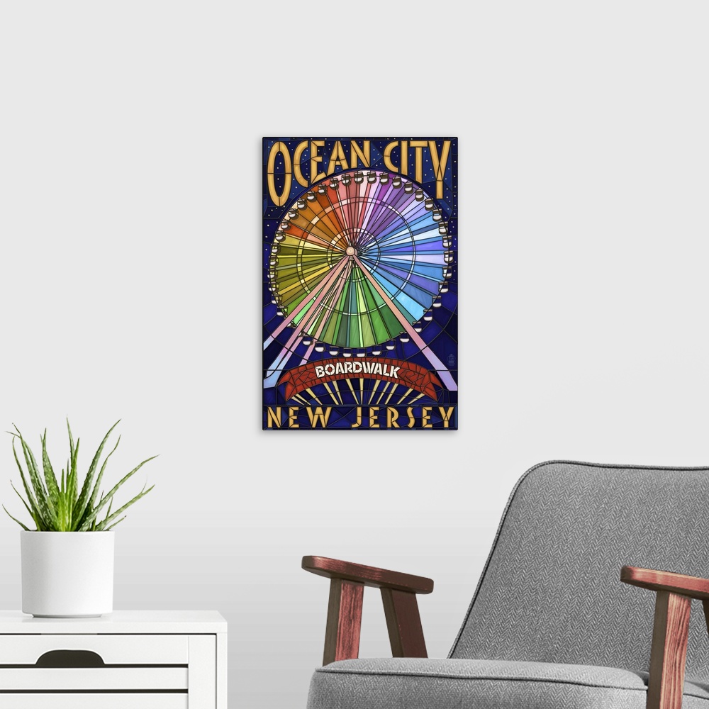 A modern room featuring Ocean City, New Jersey - Boardwalk Ferris Wheel: Retro Travel Poster