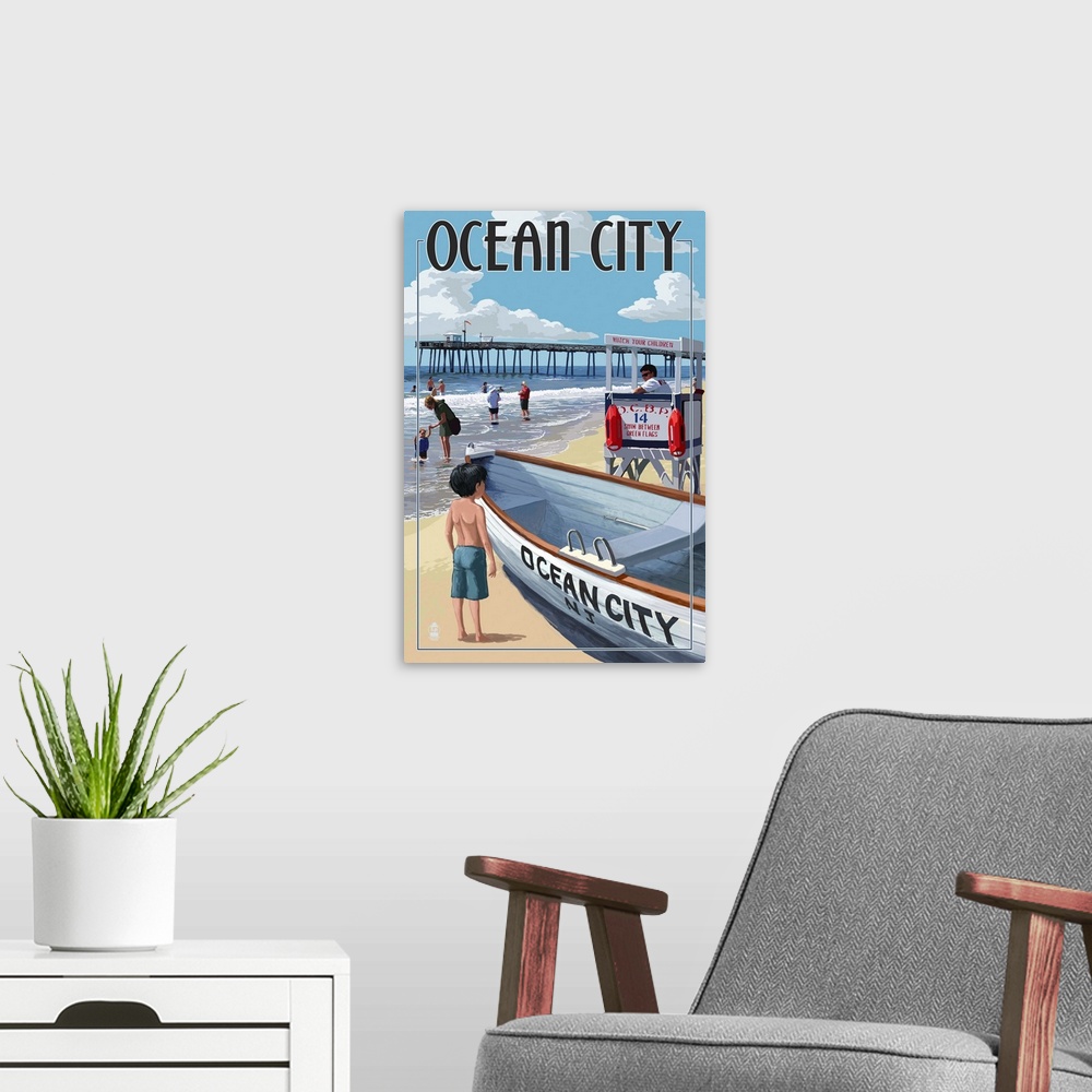 A modern room featuring Ocean City, New Jersey - Lifeguard Stand: Retro Travel Poster