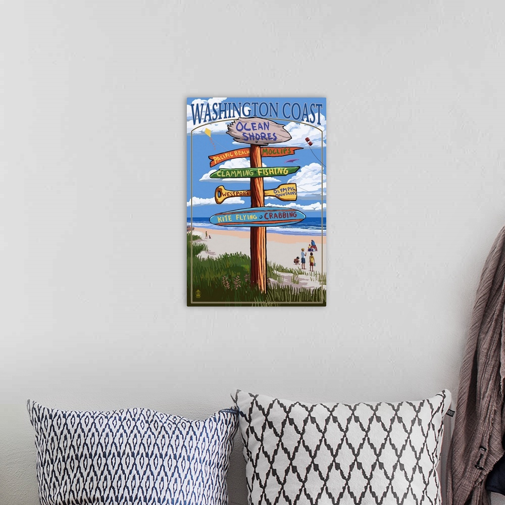 A bohemian room featuring Ocean Shores, Washington - Sign Destinations: Retro Travel Poster