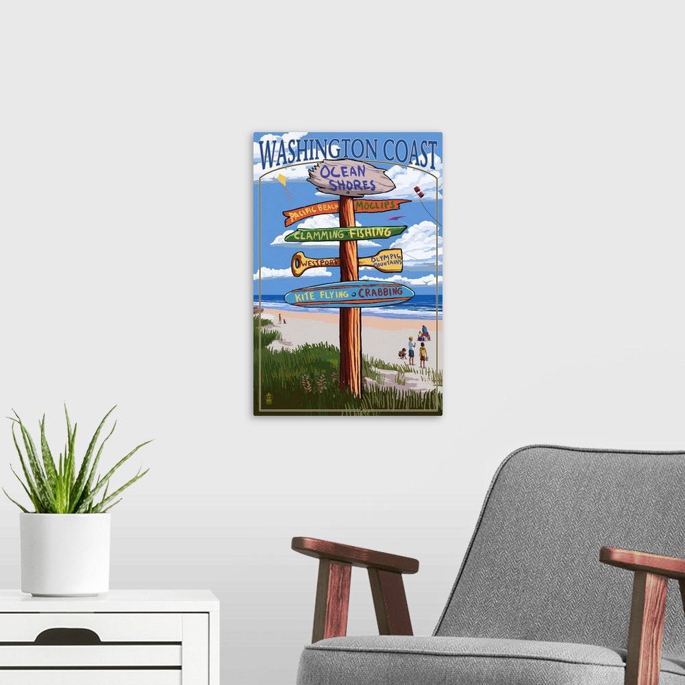 A modern room featuring Ocean Shores, Washington - Sign Destinations: Retro Travel Poster