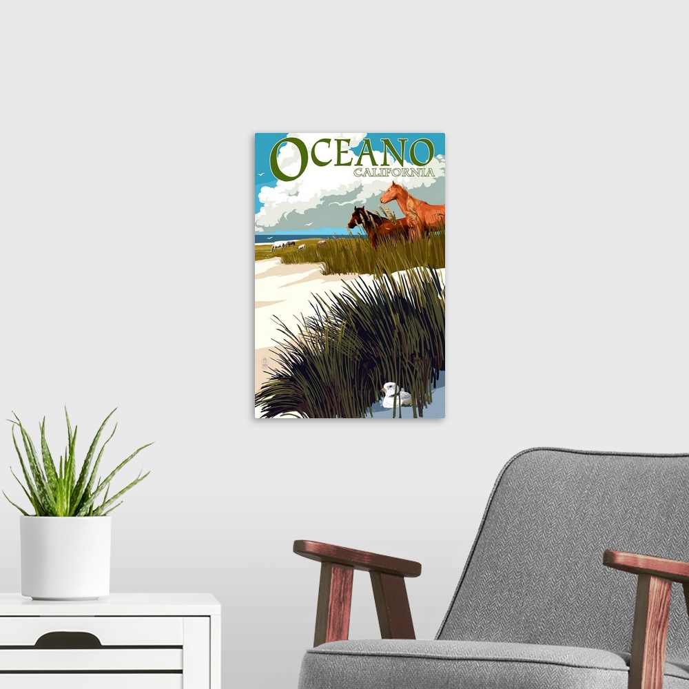 A modern room featuring Oceano, California, Horses and Dunes
