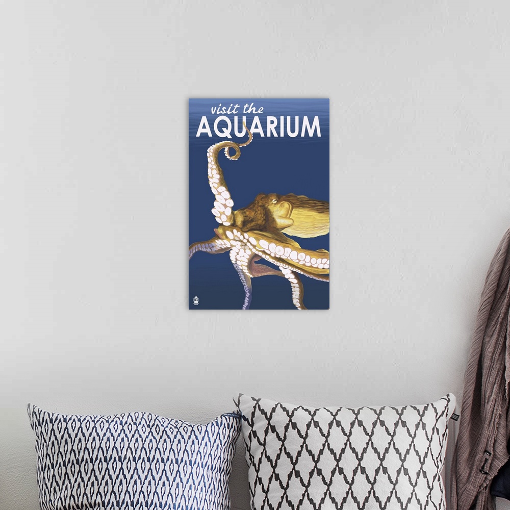A bohemian room featuring Octopus - Visit the Aquarium: Retro Travel Poster
