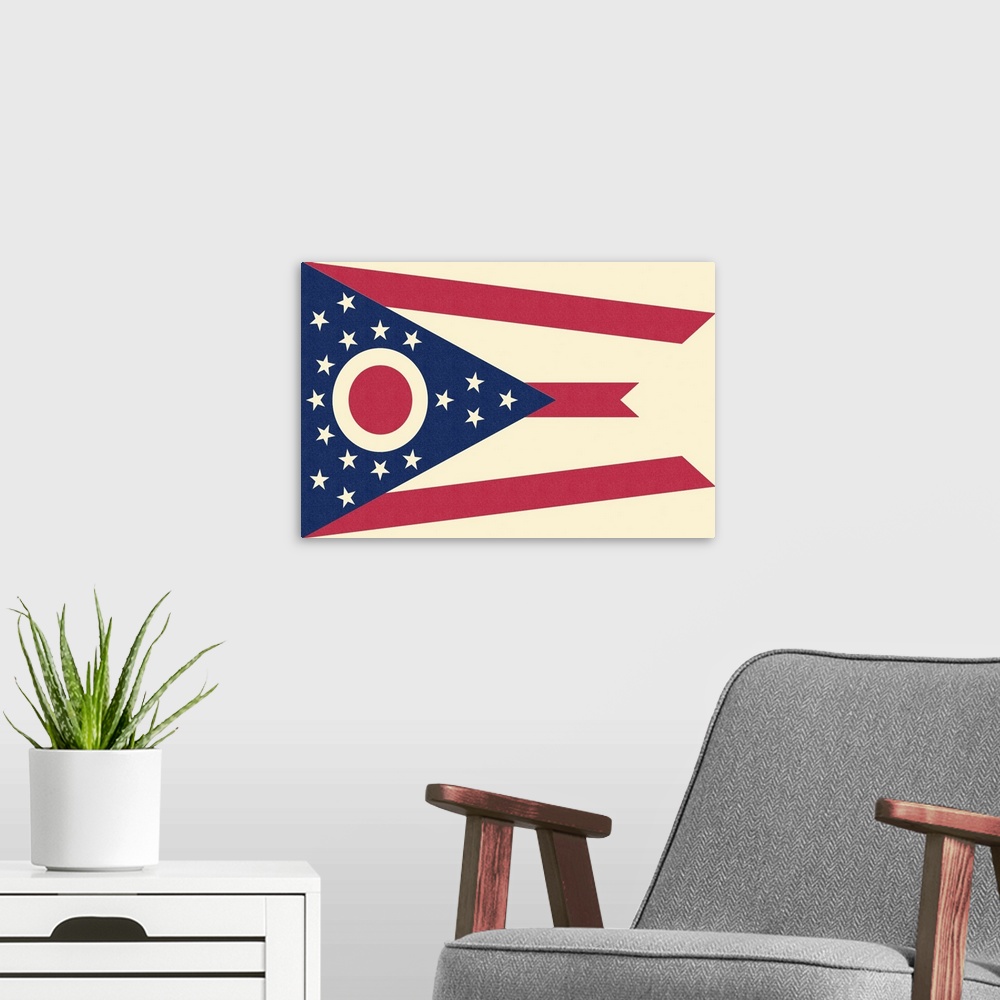 A modern room featuring Ohio State Flag