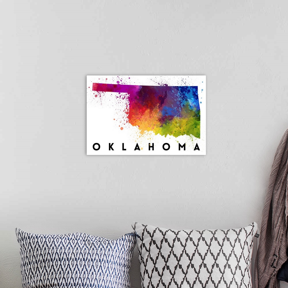 A bohemian room featuring Oklahoma - State Abstract Watercolor