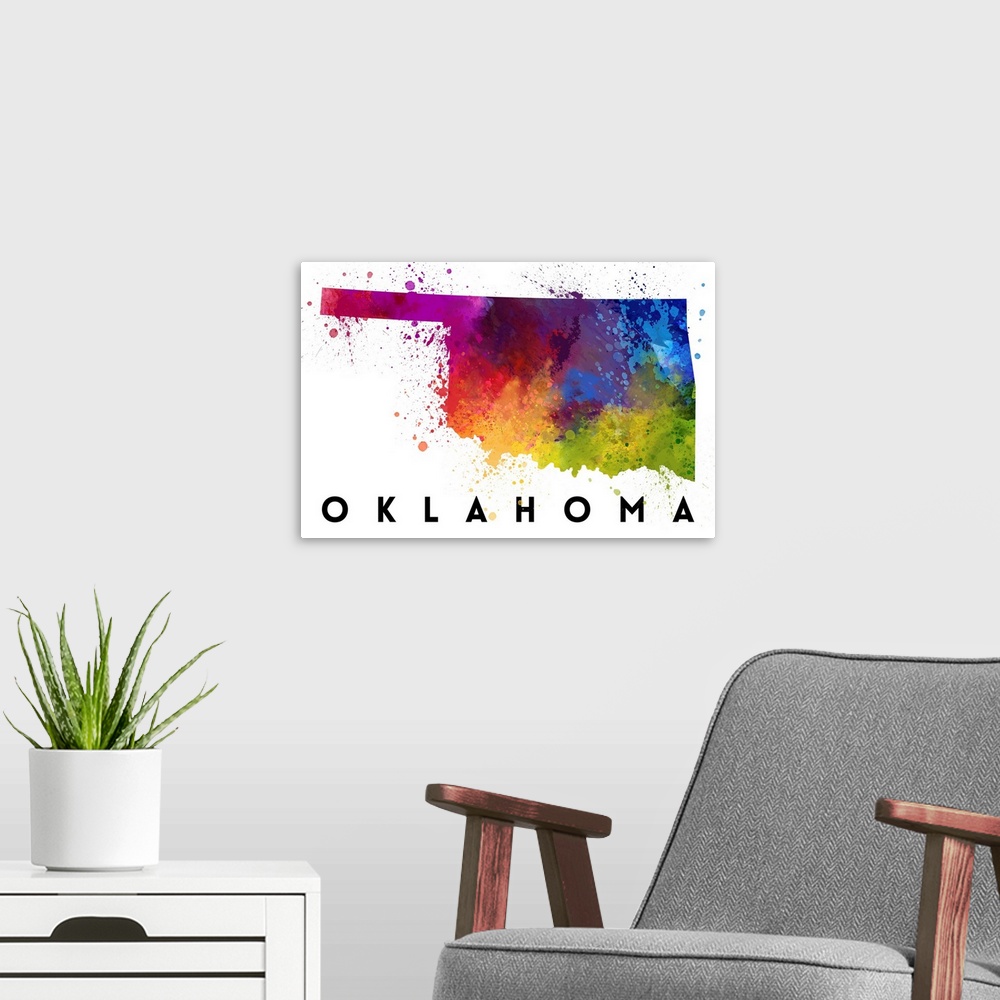 A modern room featuring Oklahoma - State Abstract Watercolor