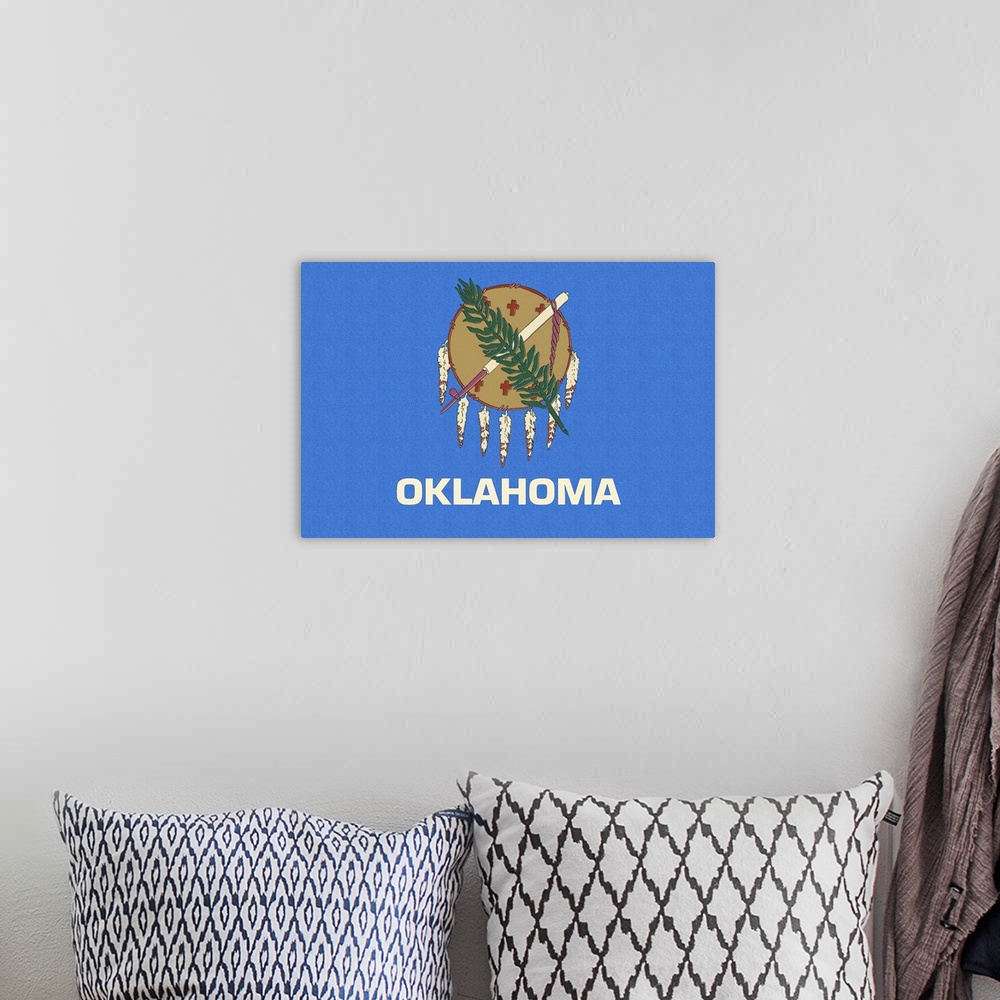 A bohemian room featuring Oklahoma State Flag
