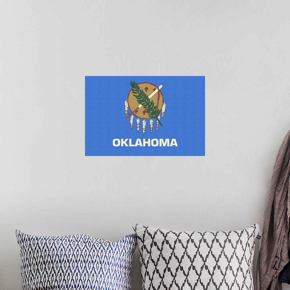 A bohemian room featuring Oklahoma State Flag