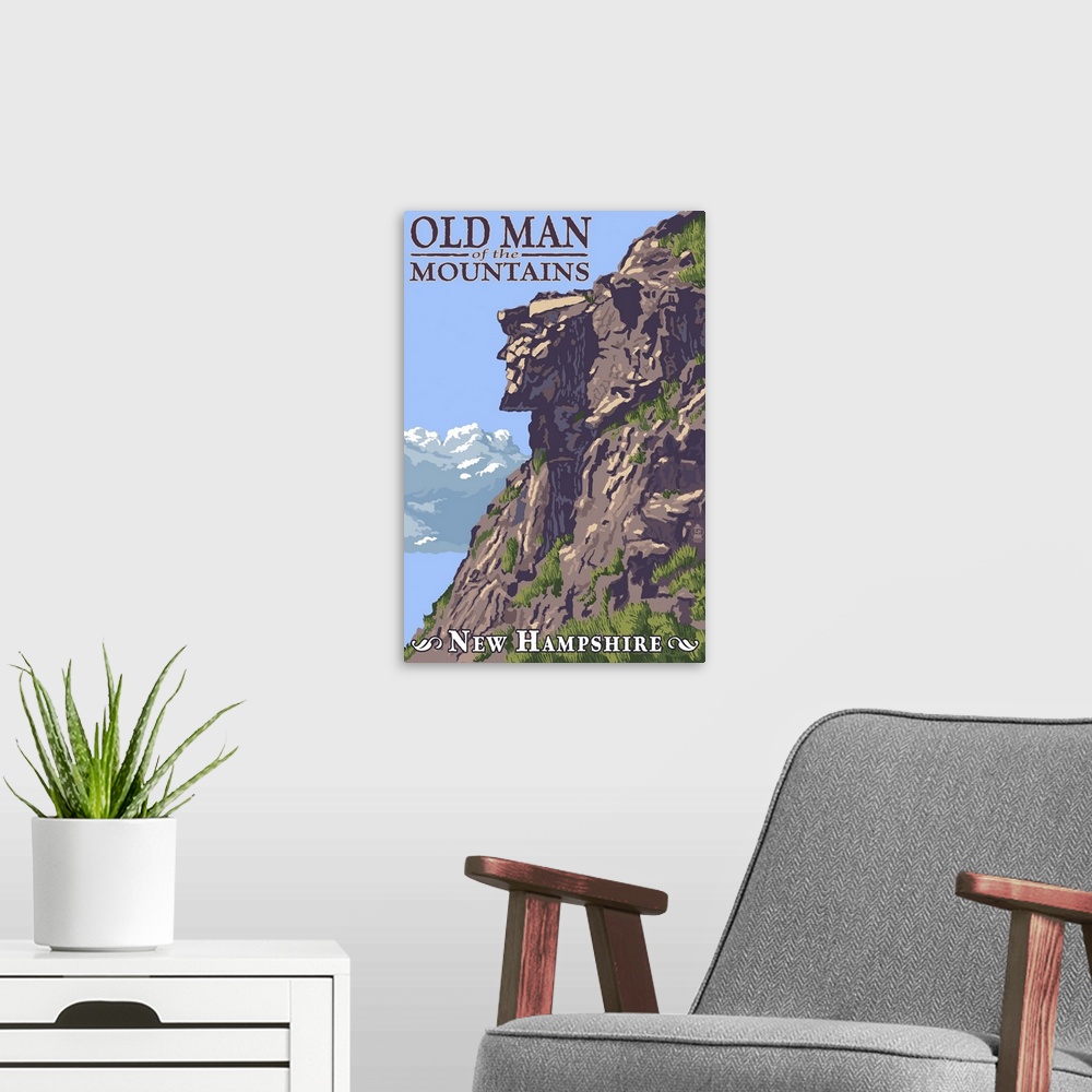 A modern room featuring Old Man of the Mountains - New Hampshire: Retro Travel Poster