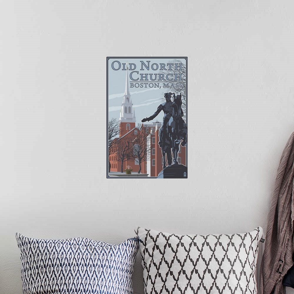 A bohemian room featuring Old North Church - Boston, MA: Retro Travel Poster
