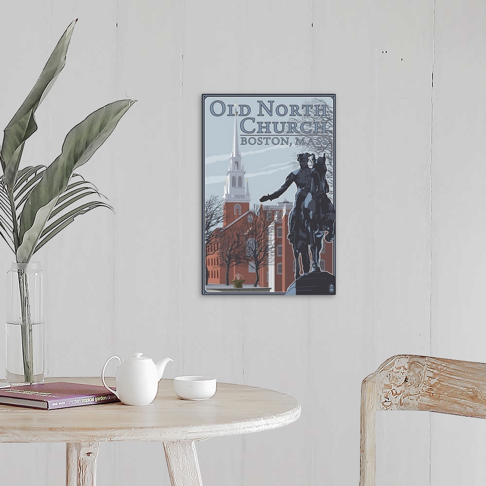 A farmhouse room featuring Old North Church - Boston, MA: Retro Travel Poster