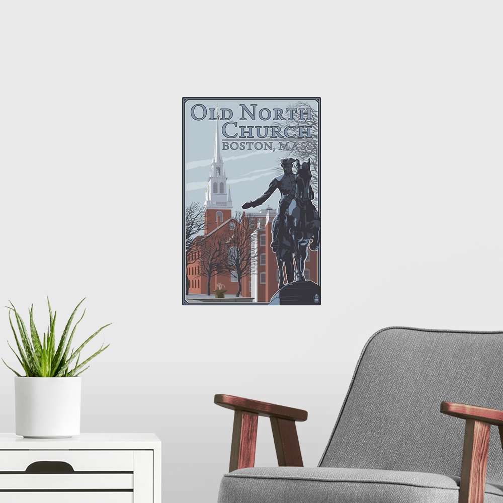 A modern room featuring Old North Church - Boston, MA: Retro Travel Poster