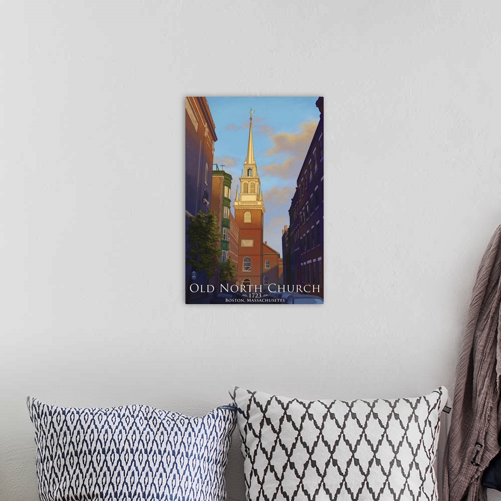 A bohemian room featuring Old North Church - Boston, Massachusetts: Retro Travel Poster