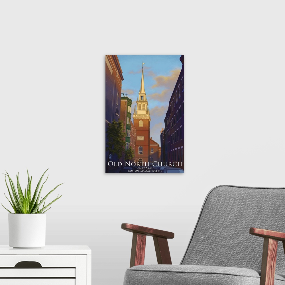 A modern room featuring Old North Church - Boston, Massachusetts: Retro Travel Poster