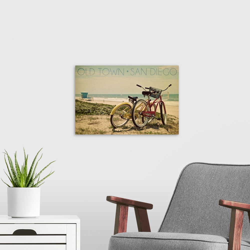 A modern room featuring Old Town, San Diego, California, Bicycles and Beach Scene