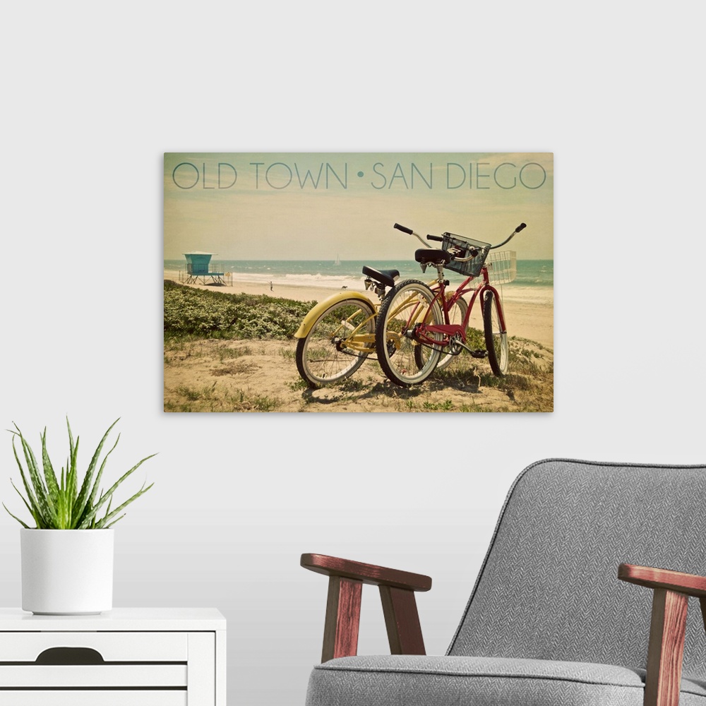 A modern room featuring Old Town, San Diego, California, Bicycles and Beach Scene