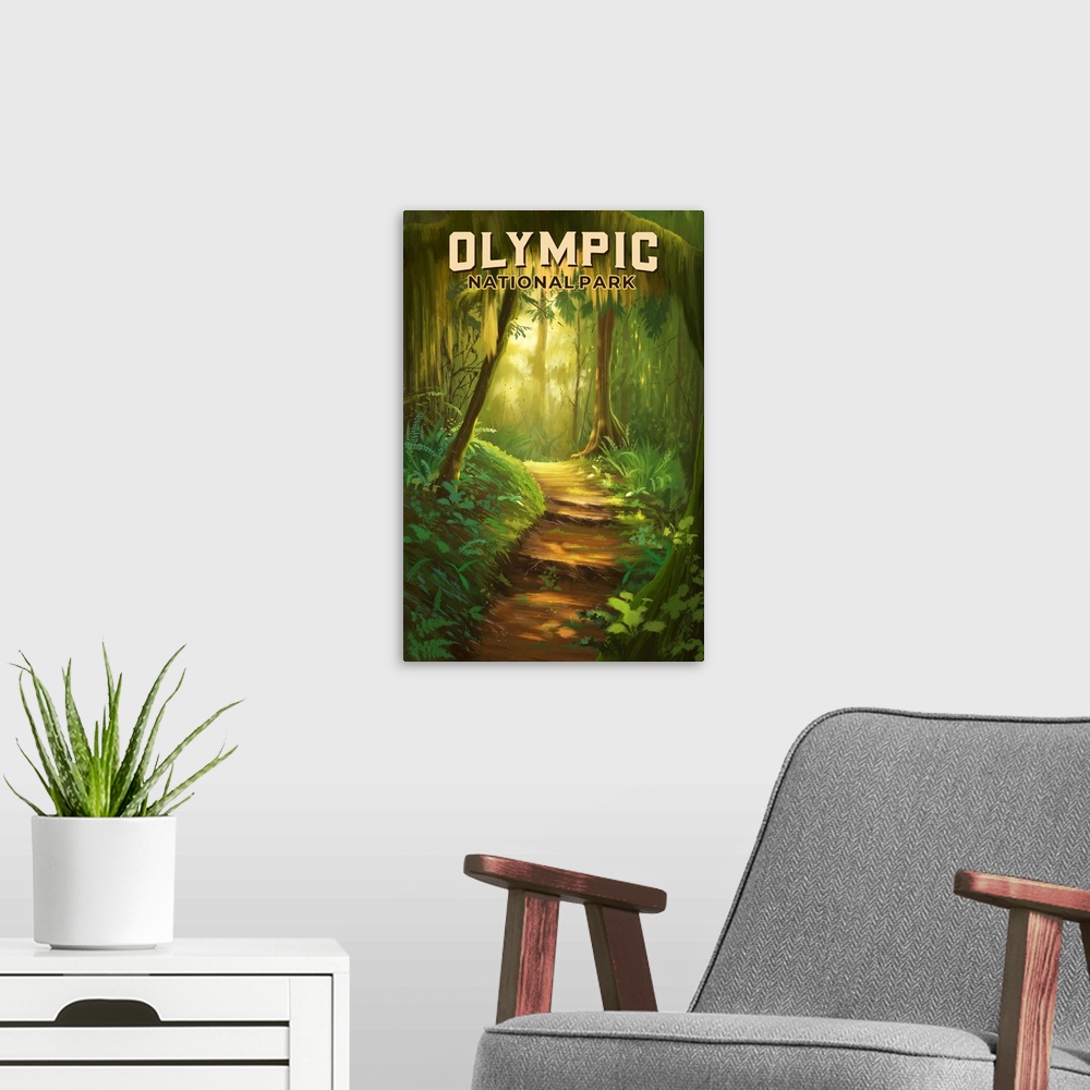 A modern room featuring Olympic National Park, Forest: Retro Travel Poster