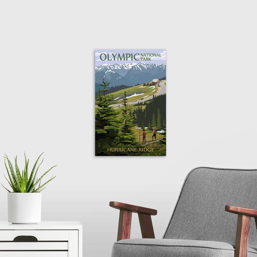 A modern room featuring Olympic National Park, Hurricane Ridge: Retro Travel Poster