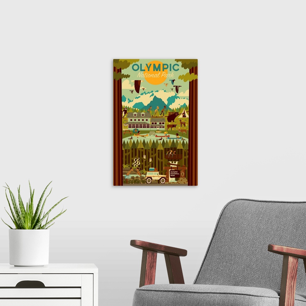 A modern room featuring Olympic National Park, Washington - Geometric National Park Series