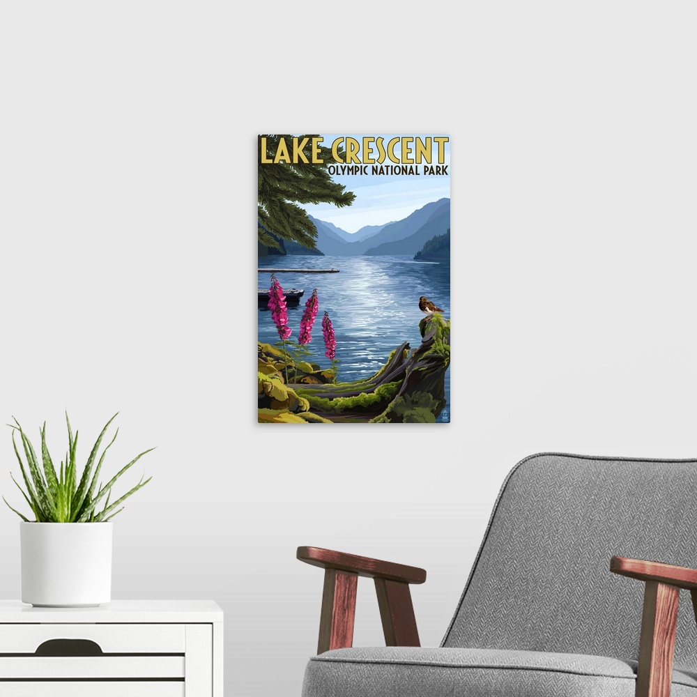 A modern room featuring Olympic National Park, Washington - Lake Crescent: Retro Travel Poster
