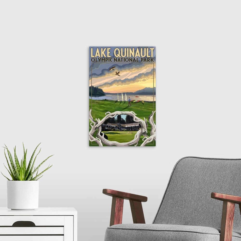 A modern room featuring Olympic National Park, Washington - Lake Quinault: Retro Travel Poster