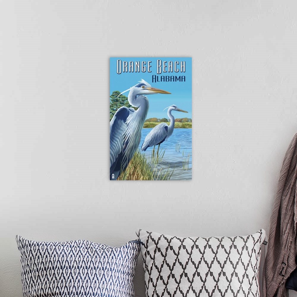 A bohemian room featuring Orange Beach, Alabama - Blue Heron: Retro Travel Poster