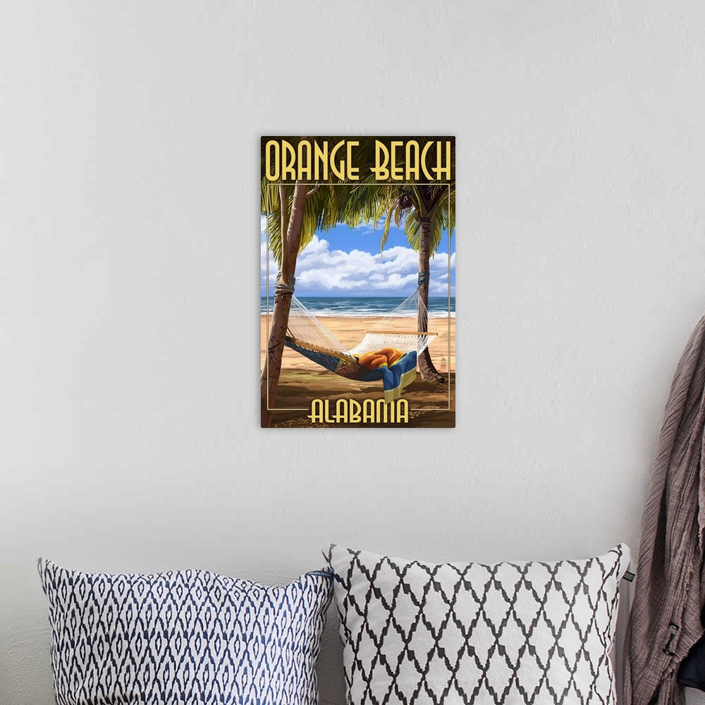 A bohemian room featuring Orange Beach, Alabama - Hammock Scene: Retro Travel Poster